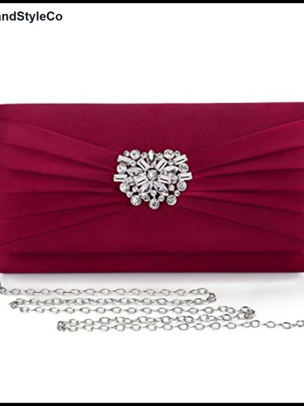 Women's Pleated Satin Rhinestone Clutch Evening Purse Detachable Chain